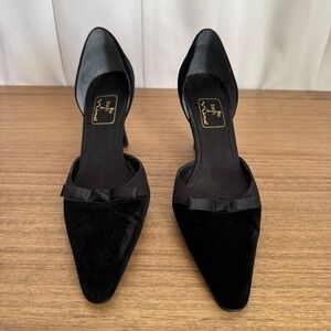 Womens Black Velvet Pumps Satin Bow The Touch of Nina D'Orsay 8.5 Formal Heels